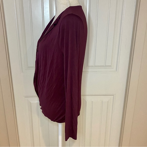 Three Dots Deep Red Long Sleeve Wrap Top - Picture 3 of 8